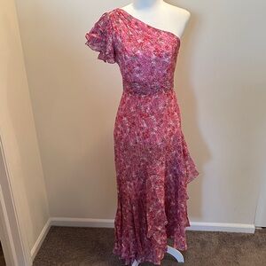 Shoshanna Pink Floral One-Shoulder Dress